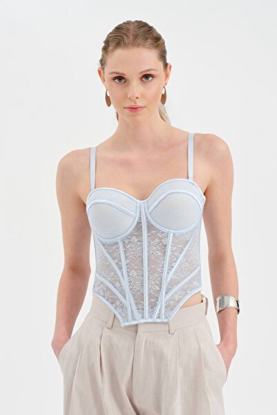 tw3 Women's Corset with Chest Pads and Underwire, Lace Fabric Detailed Design