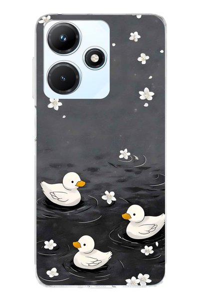 FLAMENKO Infinix Hot 30I Compatible Little Ducks Patterned Transparent Phone ...