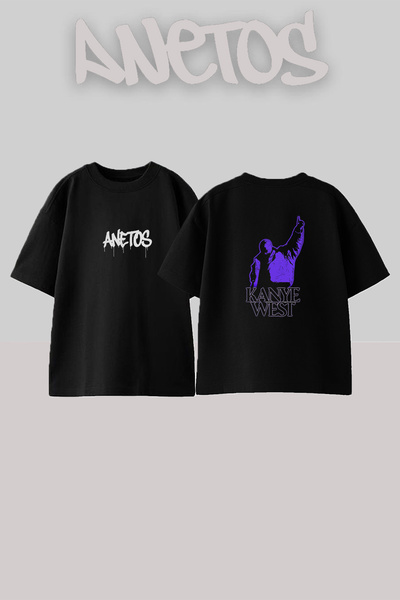 Anetos Kanye West_88 Design Printed Oversize Black T-Shirt