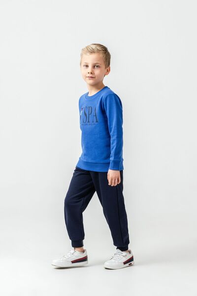 U.S. Polo Assn. Boy's Printed Blue Long Sleeve Tracksuit Set Us2612-C-V1