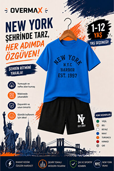 OVERMAX New York Harbor Printed Children's Set – T-Shirt & Shorts 2-Piece Com...