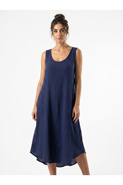 Mulberry Thick Straps Women's Muslin Loose Cut Sleeveless Midi Dress Comforta...