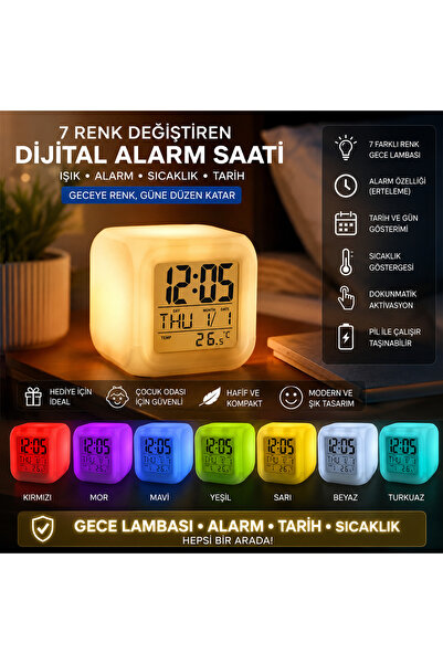 Pegboard 7 Renk Değiştiren Çocuk odası alarmlı dijital küp çalar saat Hawk-