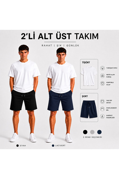 JULİA MODA طقم شورت وتي شيرت رجالي مكون من قطعتين، قماش خفيف الوزن يسمح بالته...