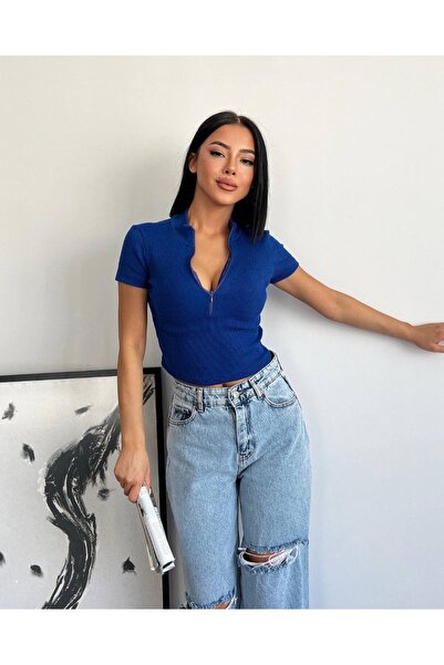 Donna Tocca Polo Yaka Fermuarlı Crop