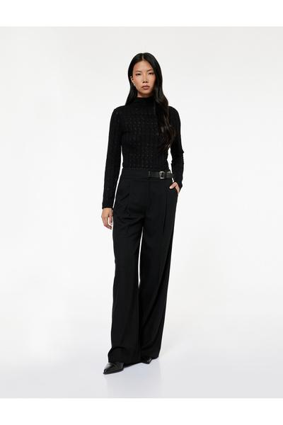Koton Slim Fit Long Sleeve Semi-Transparent High-Neck Lace Blouse