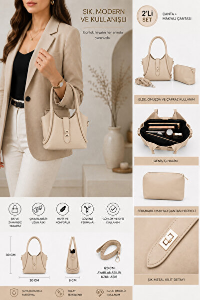 Arenmc store Women's Shoulder Bag Set of 2 with Hand and Crossbody Straps, Zi...