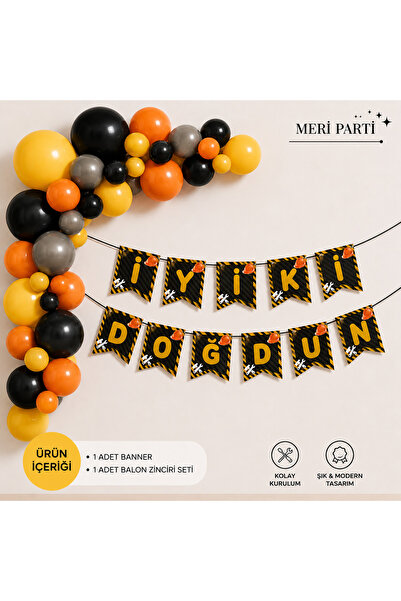 MERİ PARTİ Construction Themed Happy Birthday Balloon Chain Set 50 Pieces Ban...
