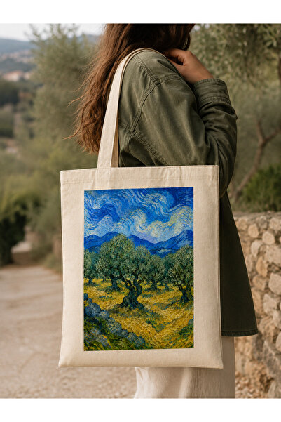 Tomris Hatun Van Gogh Series Printed Raw Cloth Bag, Shoulder Bag, Shopping Cl...