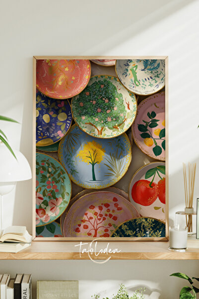 tablodea Colorful Ceramic Plates Kitchen Painting – Vintage Kitchen Decor, Mu...