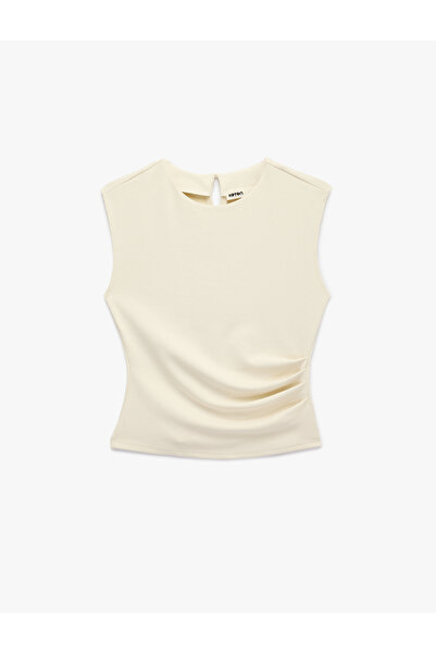 Koton Modal Fabric Slim Fit Drape Detailed Crew Neck Sleeveless Ribbed Blouse