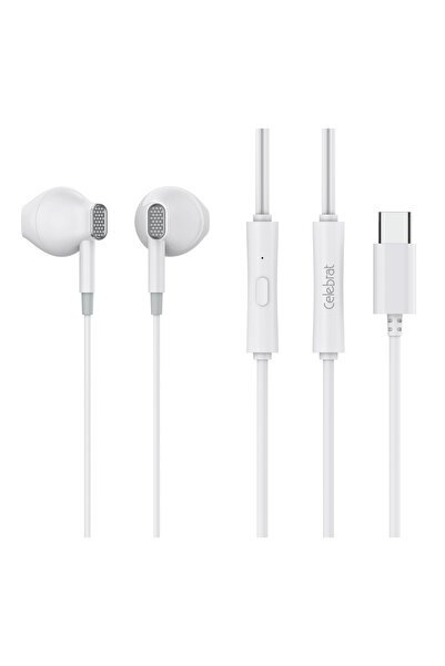 Celebrat earphones με μικρόφωνο D12, USB-C σύνδεση, Φ14.2mm, 1.2m, λευκά