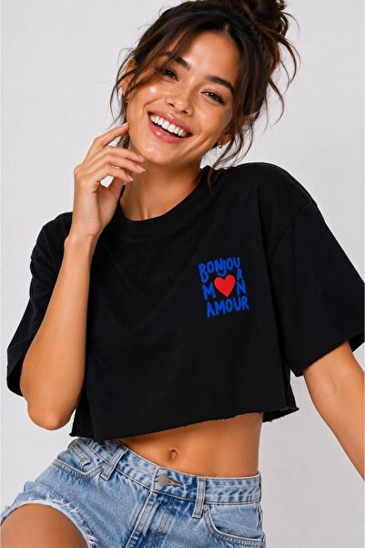 Lizbon Style Tricou crop pentru femei, 100% bumbac, cu potrivire confortabilă...