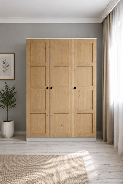midoser Loren 3 Kapaklı, 6 Raf Bölmeli, Askılıklı Geniş Elbise Dolabı, Gardır...