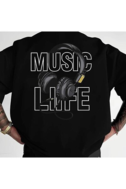 23 nisan تي شيرت عصري بطباعة رسمية لسماعات الرأس - طباعة حروف "MUSIC"، مناسب ...