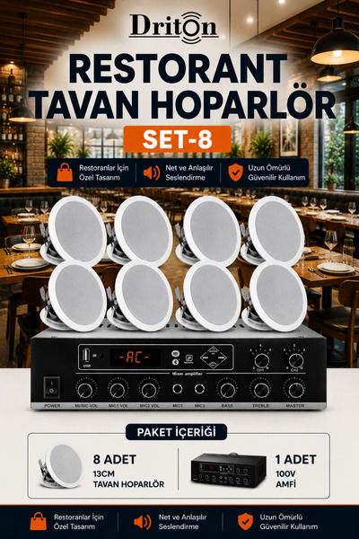 DRİTON RESTORANT 8'LI 13CM BEYAZ TAVAN HOPARLÖR SET-8