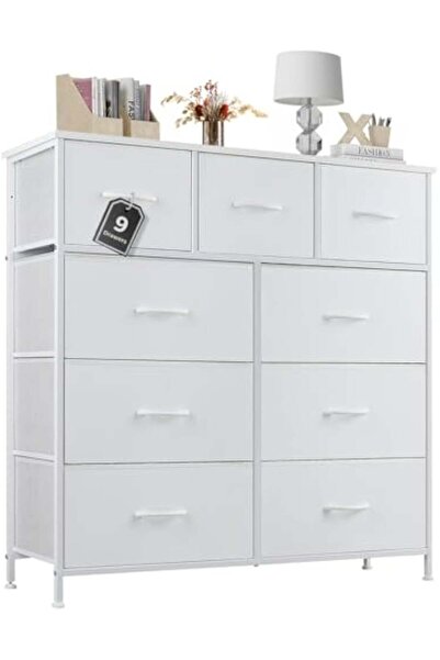 rayze Tall Dresser for Bedroom, Fabric Storage Tower with 9 Drawers, White