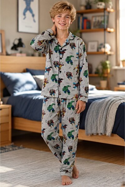 Enie Boy's Long Sleeve Buttoned Pajama Set + Eye Patch