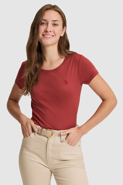 U.S. Polo Assn. Women's Cherry Crew Neck Basic T-Shirt 50324899-Vr223