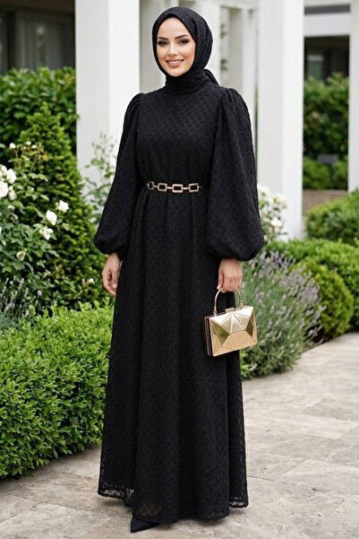 Neva Style Rochie neagră din dantelă cu design modest 54123S