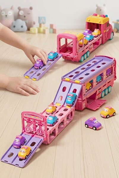 Generic 7 Piece Abs Foldable Race Track Truck Transporter Set Manual Launcher...
