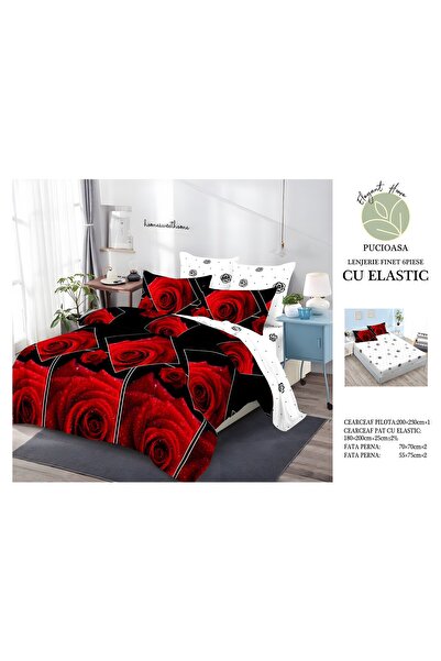 naniland.ro Lenjerie de Pat Bumbac Satinat 2 Persoane 6 Piese cu Elastic 180x...