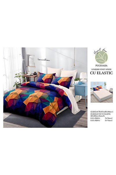 naniland.ro Lenjerie de Pat Bumbac Satinat 2 Persoane 6 Piese cu Elastic 180x...