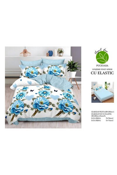 naniland.ro Lenjerie de Pat Bumbac Satinat 2 Persoane 6 Piese cu Elastic 180x...