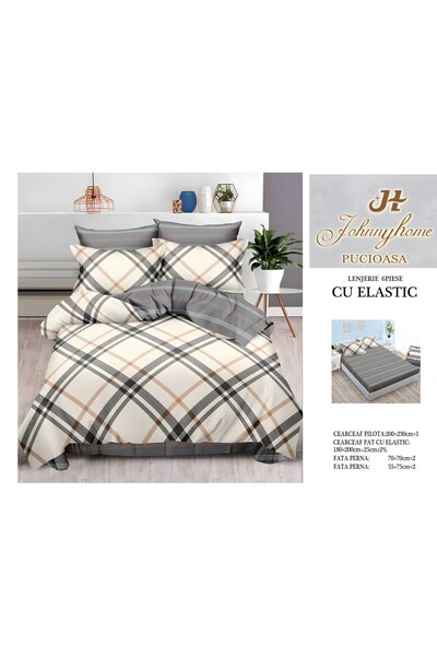 naniland.ro Lenjerie de Pat Bumbac Satinat 2 Persoane 6 Piese cu Elastic 180x...
