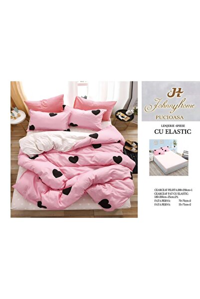 naniland.ro Lenjerie de Pat Bumbac Satinat 2 Persoane 6 Piese cu Elastic 180x...
