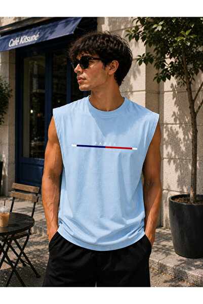 caddekombin Zero Sleeve Unisex Paris Cotton Combed Cotton Crew Neck T-Shirt