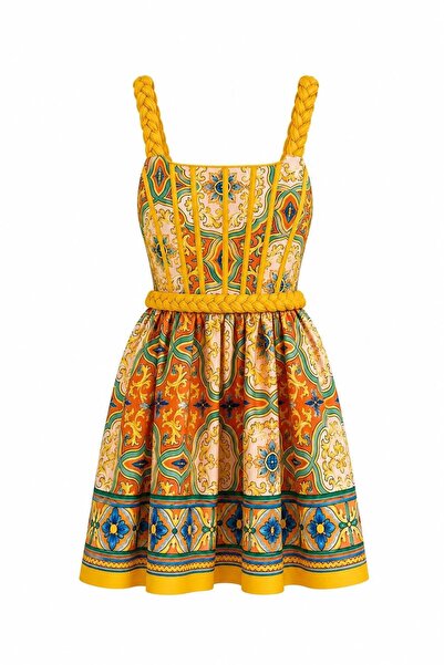 HAZELANNA Yellow Mini Dress with Knitted Detail