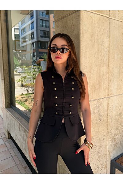 Laluvia سترة بأزرار ذهبية سوداء - 98085