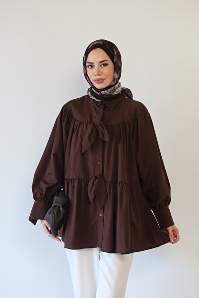 QUWİQ Women's Front Bow Detailed Hijab Shirt