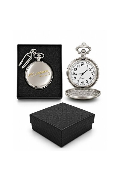 Store Özel Kutulu Gümüş Renk Atatürk İmzalı Köstekli Saat 4x5 Cm – Koleksiyon...