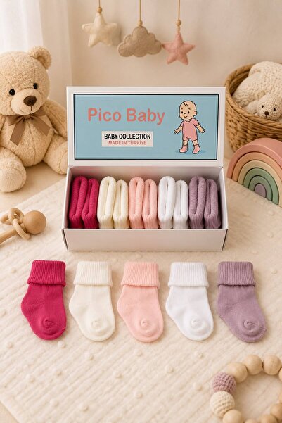 Pico Baby Organik Pamuk Unisex 5'li Kutulu Premium Yeni Doğan Bebek Çorabı