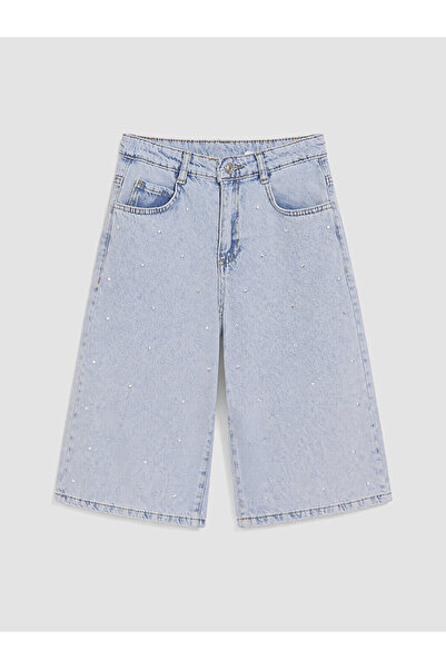 LC Waikiki Mavi Taşlı Kız Çocuk Jean Şortolon