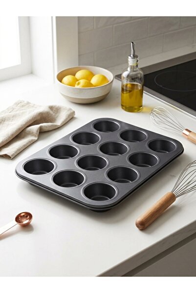 DS Home&Design 12-Cavity Non-Stick Muffin Cake Pan - Carbon Steel Cupcake and...