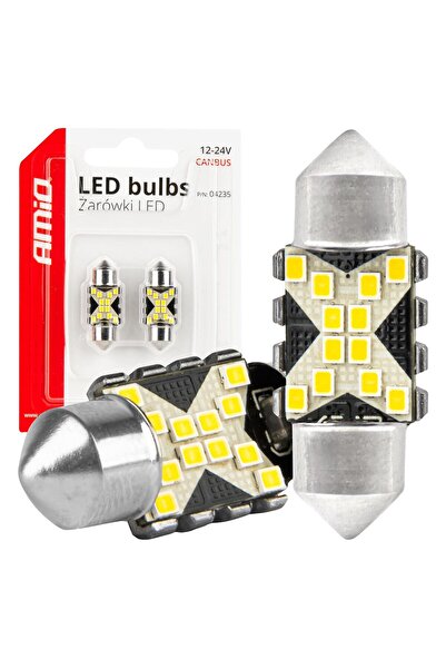 AMIO Becuri auto LED CANBUS Festoon C5W 12SMD 2016 31mm Alb 12V 24V, lumină a...