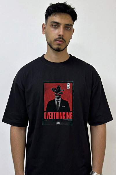 Anetos Overthinking Design Printed Oversize Black T-Shirt