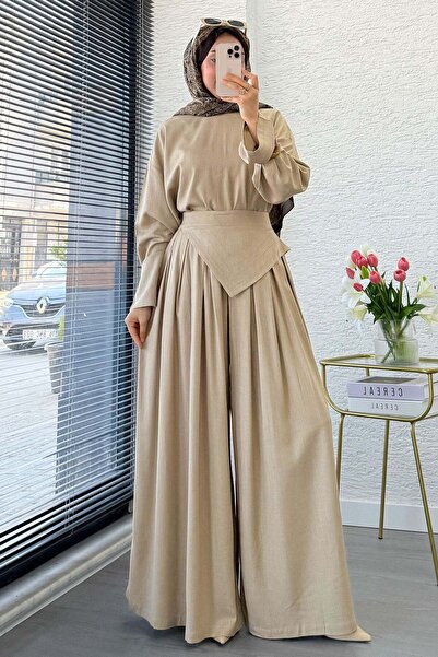 MELEK ARAZ Σετ Παντελόνι με Ζώνη και Φούστα Premium Saye Design - Βιζόν