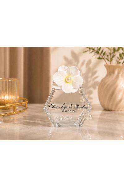 Store 10 Adet Çiçek Detaylı İncili Kolonya Cam Şişe Söz, Nişan, Düğün, Kına, ...