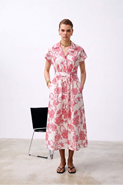 STELLA PULVIS Pink Maxi Belted Shirt Dress