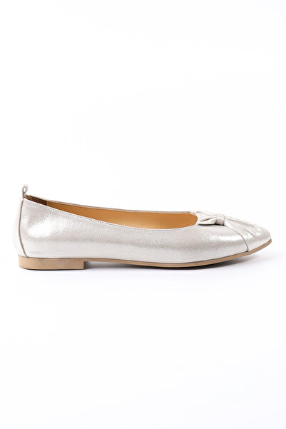Tuna Genuine Leather Beige Nubuck Women's Ballerina Shoes - Z2556