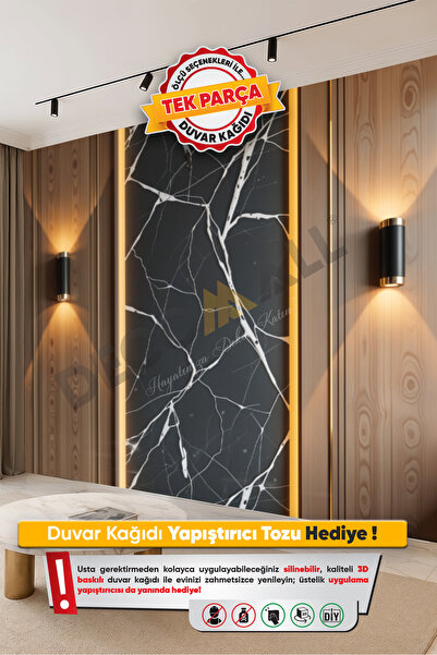 DECOMALL (TV-22) TV Arkası Duvar Kağıdı Tek Parça 3D Çita Mermer Görünümlü Sa...