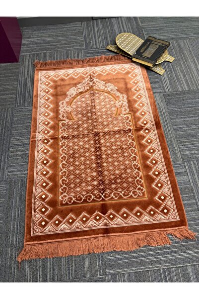 mybedesten Geometric Border Lattice Patterned Luxury Fringed Prayer Rug