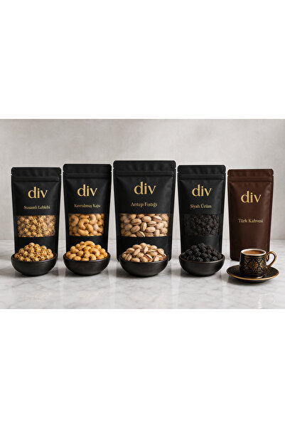 div 5'li Türk Kahvesi & Premium Kuruyemiş Seti 1000 g | Antep Fıstığı, Kaju, ...