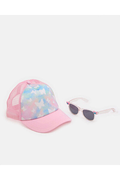 REDTAG Girls Pink Butterfly Sunglasses And Cap Set