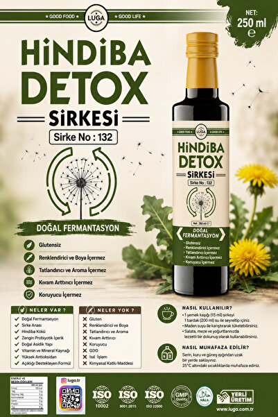 Luga Hindiba Detox Sirkesi 250 ml - Doğal Fermantasyon, Katkısız, Koruyucusuz...
