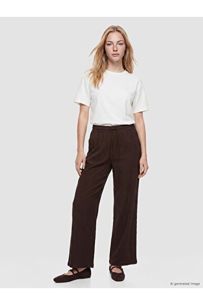 LC Waikiki Xside Brown Elastic Waist Textured Women's Trousers